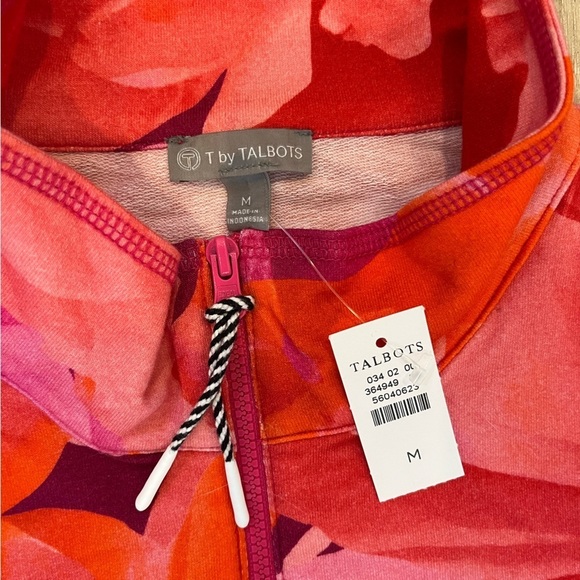 NWT Talbots Vibrant Floral Pink and Orange Quarter-Zip Pullover Medium - Picture 10 of 15